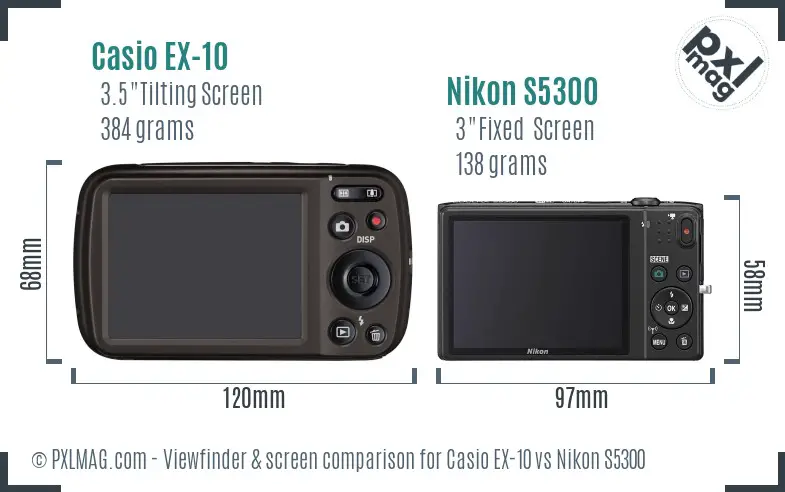 Casio EX-10 vs Nikon S5300 Screen and Viewfinder comparison