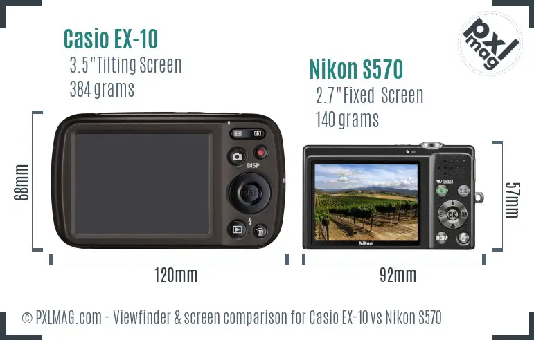 Casio EX-10 vs Nikon S570 Screen and Viewfinder comparison