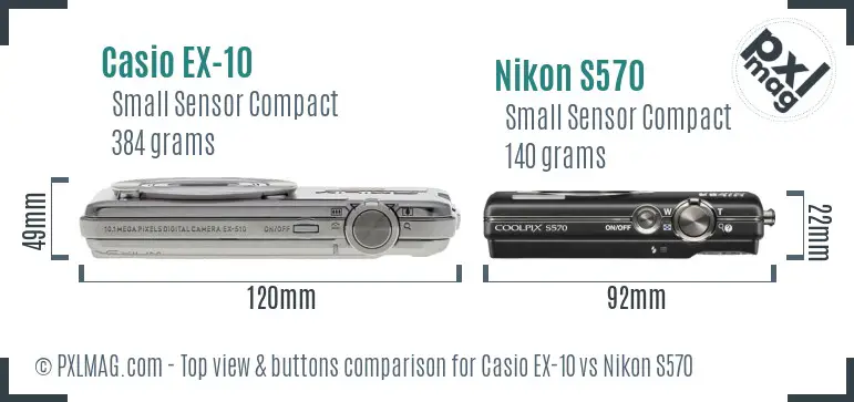 Casio EX-10 vs Nikon S570 top view buttons comparison