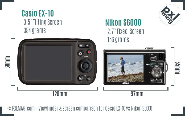 Casio EX-10 vs Nikon S6000 Screen and Viewfinder comparison