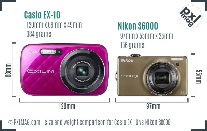 Casio EX-10 vs Nikon S6000 size comparison