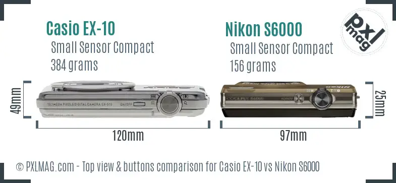 Casio EX-10 vs Nikon S6000 top view buttons comparison