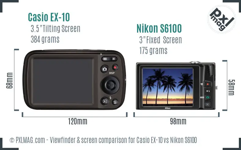 Casio EX-10 vs Nikon S6100 Screen and Viewfinder comparison