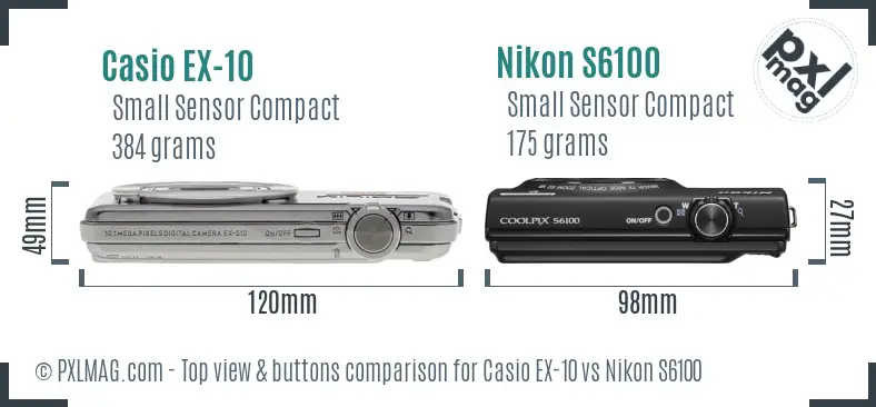 Casio EX-10 vs Nikon S6100 top view buttons comparison