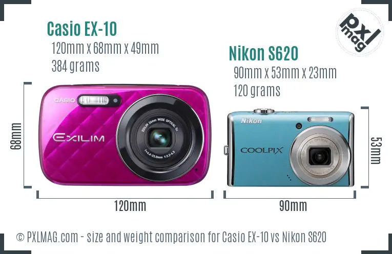 Casio EX-10 vs Nikon S620 size comparison