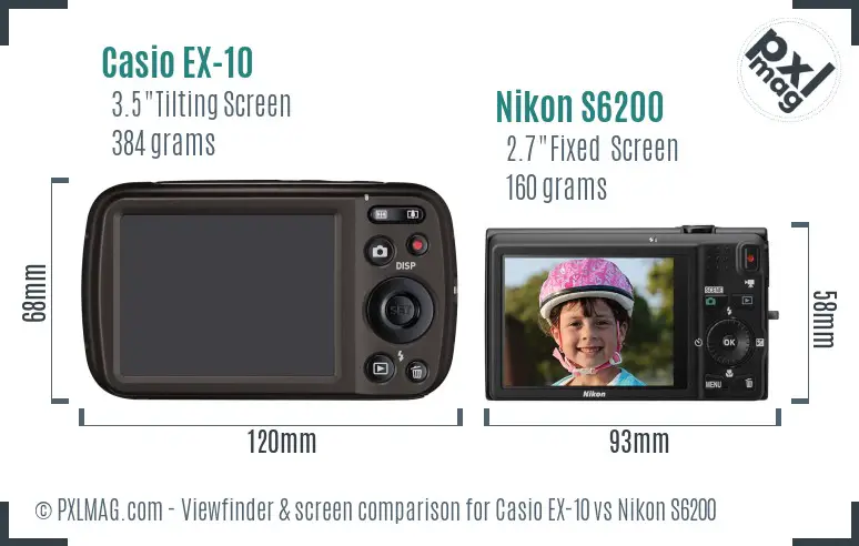 Casio EX-10 vs Nikon S6200 Screen and Viewfinder comparison