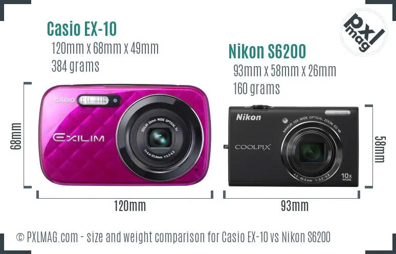 Casio EX-10 vs Nikon S6200 size comparison