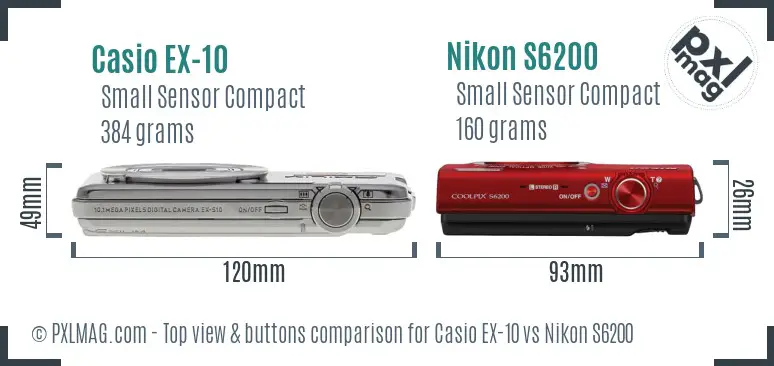 Casio EX-10 vs Nikon S6200 top view buttons comparison