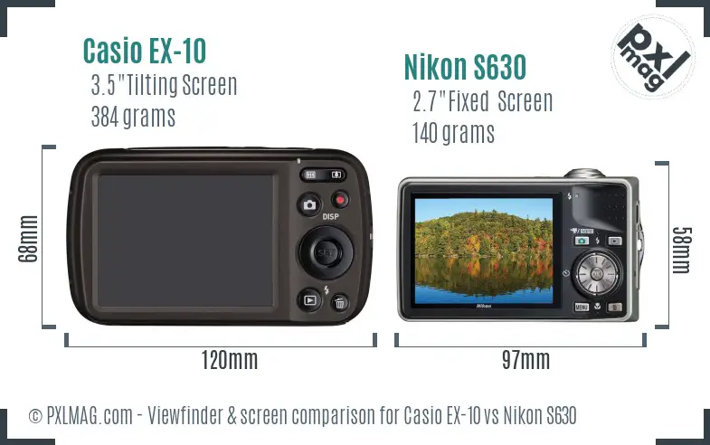 Casio EX-10 vs Nikon S630 Screen and Viewfinder comparison