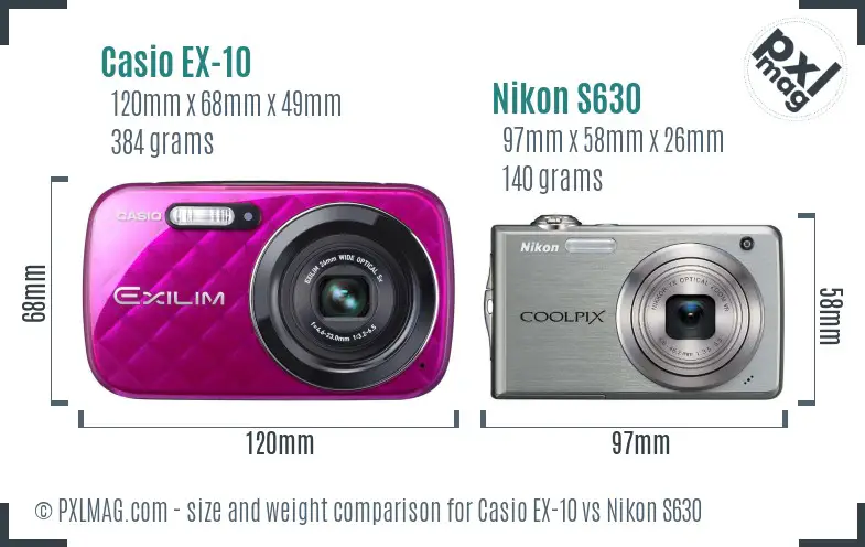 Casio EX-10 vs Nikon S630 size comparison