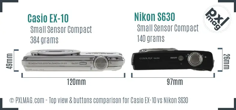 Casio EX-10 vs Nikon S630 top view buttons comparison