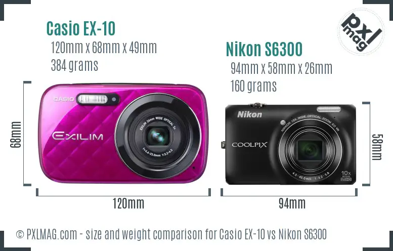 Casio EX-10 vs Nikon S6300 size comparison