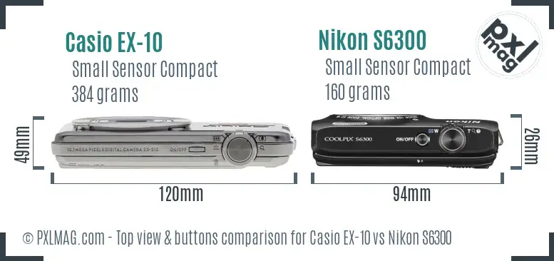 Casio EX-10 vs Nikon S6300 top view buttons comparison