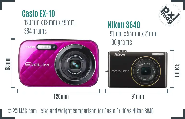 Casio EX-10 vs Nikon S640 size comparison