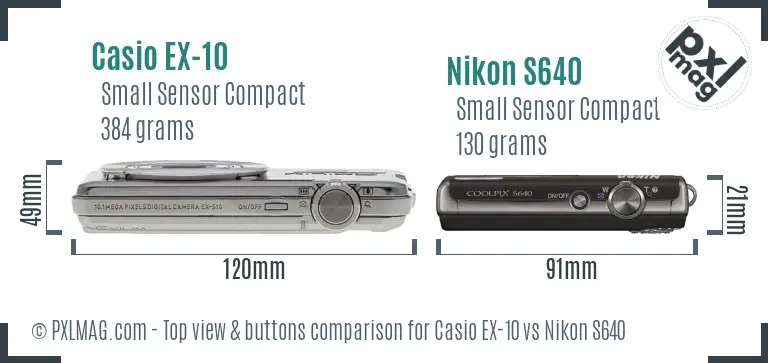 Casio EX-10 vs Nikon S640 top view buttons comparison
