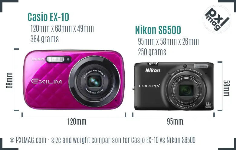 Casio EX-10 vs Nikon S6500 size comparison