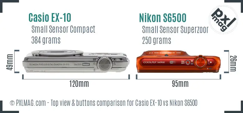Casio EX-10 vs Nikon S6500 top view buttons comparison