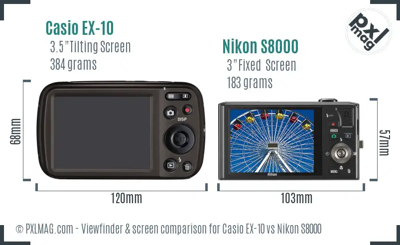 Casio EX-10 vs Nikon S8000 Screen and Viewfinder comparison
