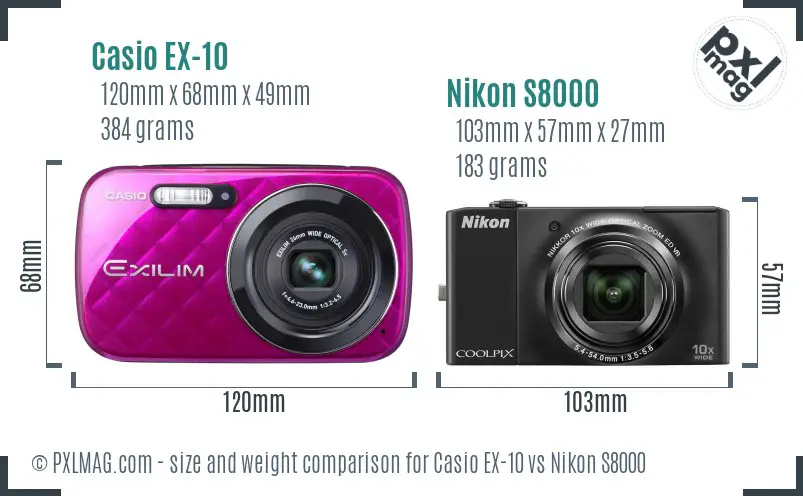 Casio EX-10 vs Nikon S8000 size comparison