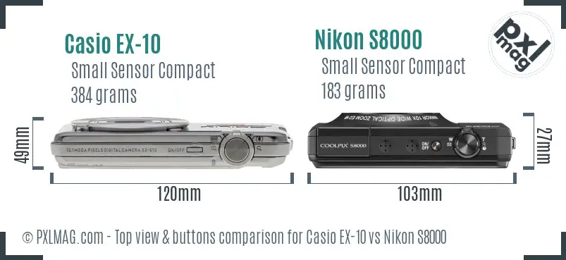 Casio EX-10 vs Nikon S8000 top view buttons comparison