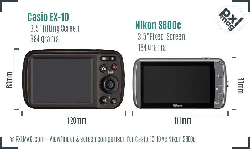 Casio EX-10 vs Nikon S800c Screen and Viewfinder comparison