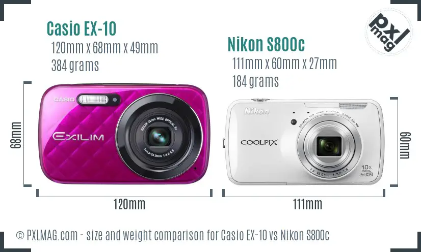 Casio EX-10 vs Nikon S800c size comparison