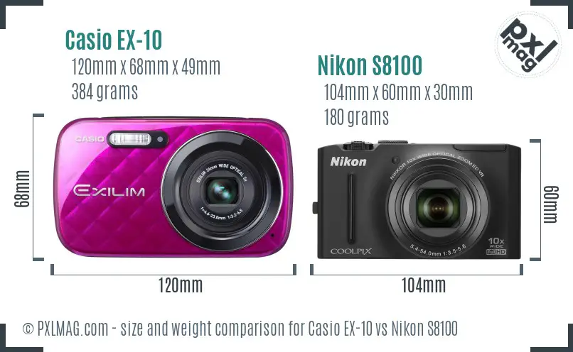 Casio EX-10 vs Nikon S8100 size comparison