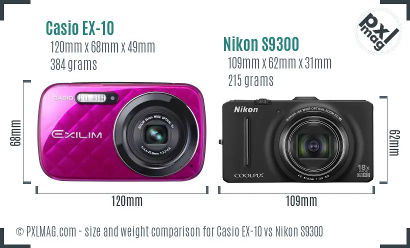 Casio EX-10 vs Nikon S9300 size comparison Casio EX-10 vs Nikon S9300 size comparison