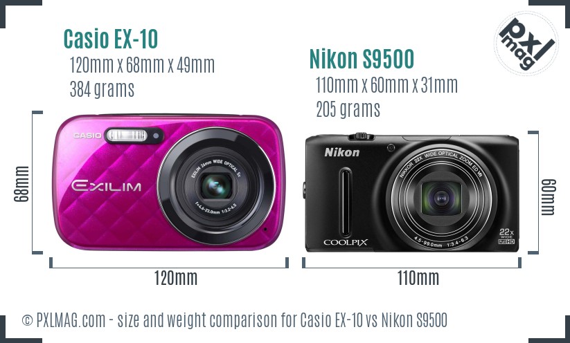 Casio EX-10 vs Nikon S9500 size comparison Casio EX-10 vs Nikon S9500 size comparison