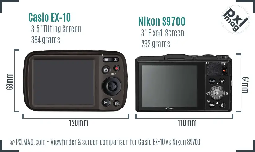 Casio EX-10 vs Nikon S9700 Screen and Viewfinder comparison