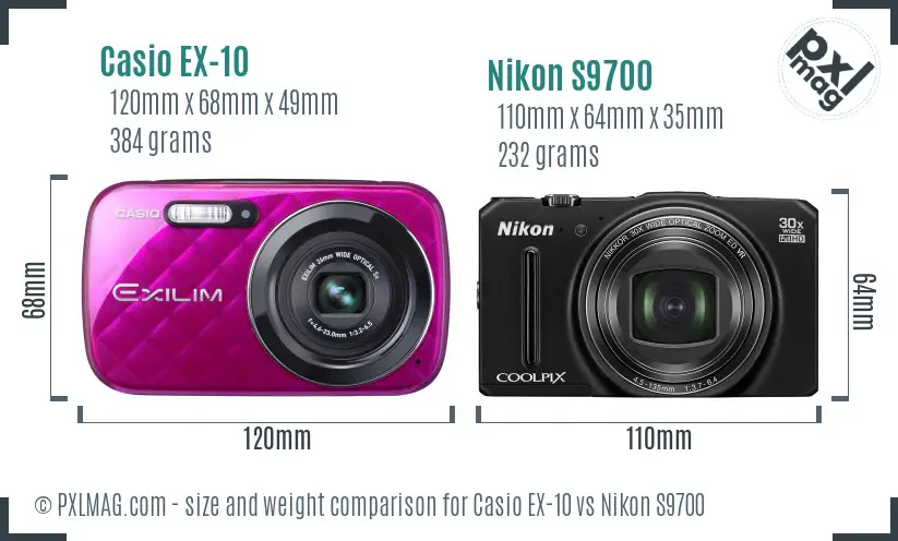 Casio EX-10 vs Nikon S9700 size comparison Casio EX-10 vs Nikon S9700 size comparison