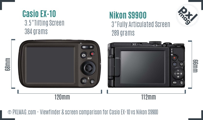 Casio EX-10 vs Nikon S9900 Screen and Viewfinder comparison