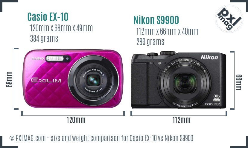 Casio EX-10 vs Nikon S9900 size comparison