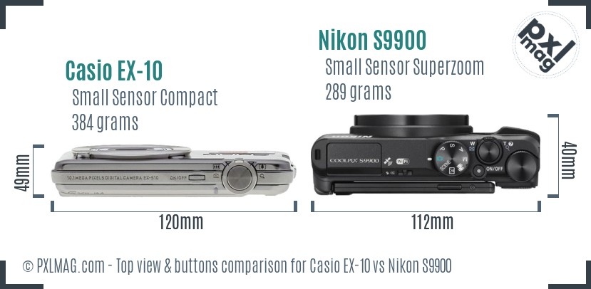 Casio EX-10 vs Nikon S9900 top view buttons comparison