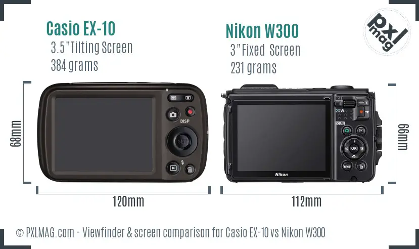 Casio EX-10 vs Nikon W300 Screen and Viewfinder comparison
