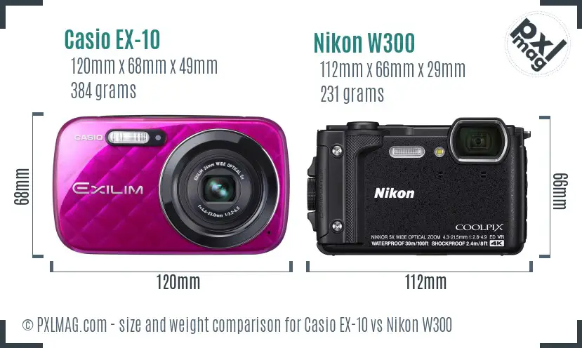 Casio EX-10 vs Nikon W300 size comparison