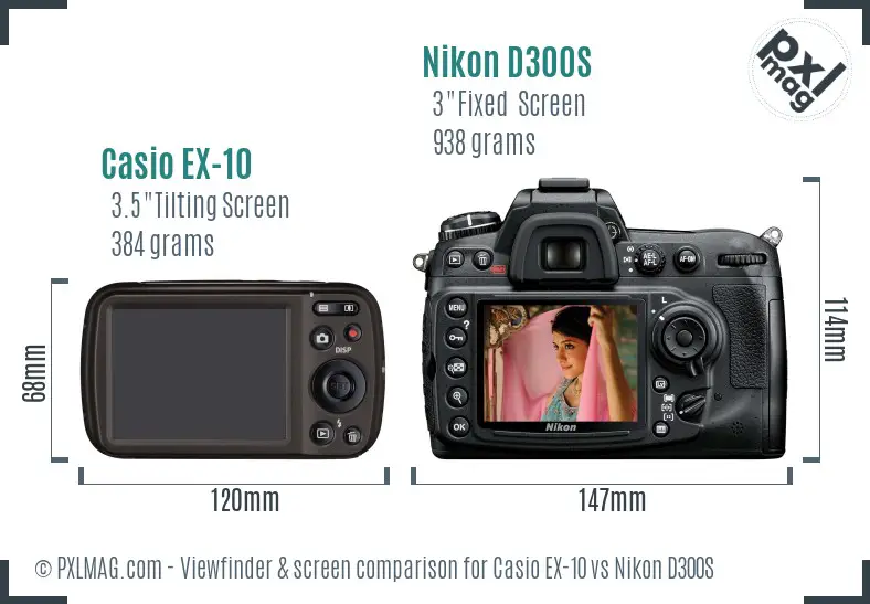 Casio EX-10 vs Nikon D300S Screen and Viewfinder comparison