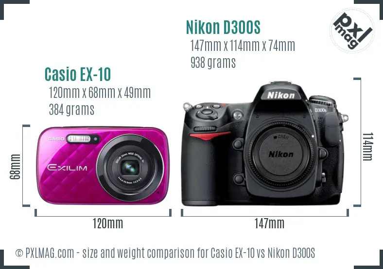 Casio EX-10 vs Nikon D300S size comparison