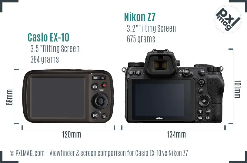Casio EX-10 vs Nikon Z7 Screen and Viewfinder comparison