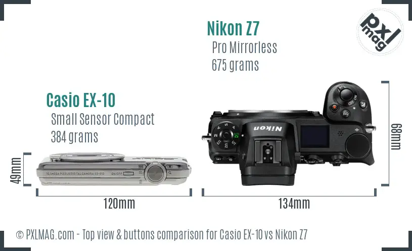Casio EX-10 vs Nikon Z7 top view buttons comparison