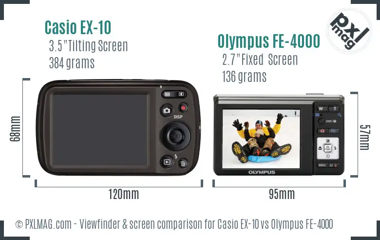 Casio EX-10 vs Olympus FE-4000 Screen and Viewfinder comparison