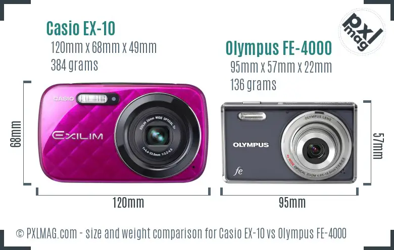 Casio EX-10 vs Olympus FE-4000 size comparison