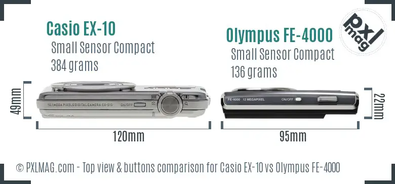 Casio EX-10 vs Olympus FE-4000 top view buttons comparison