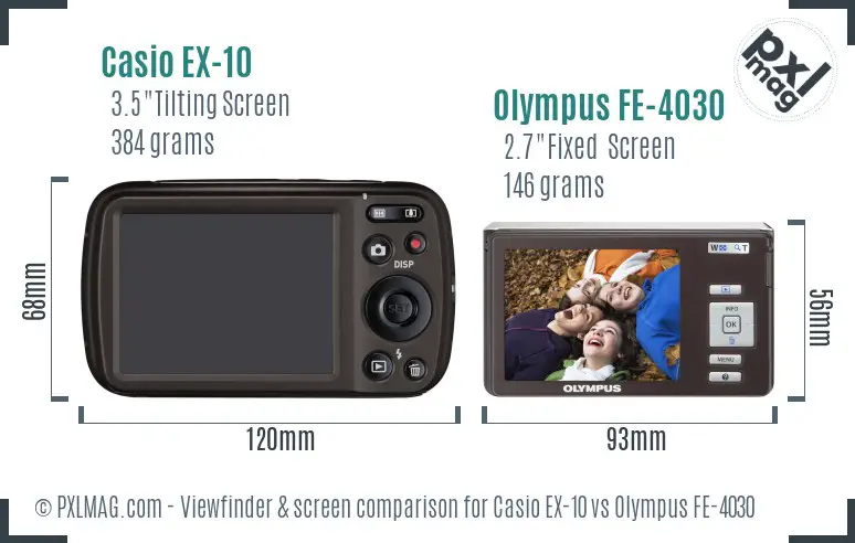 Casio EX-10 vs Olympus FE-4030 Screen and Viewfinder comparison