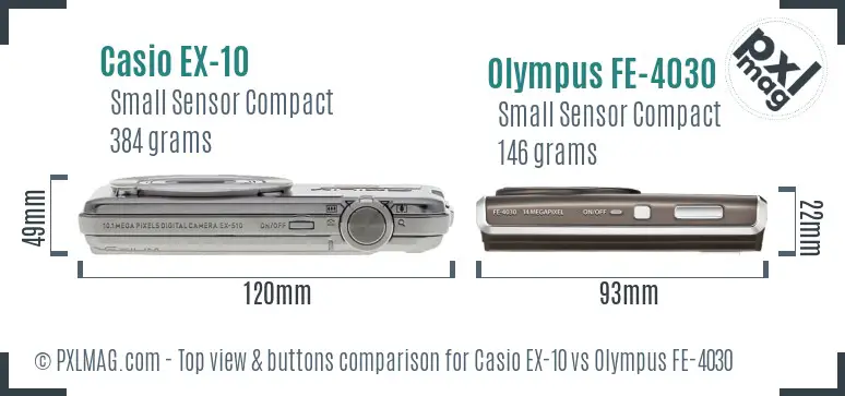 Casio EX-10 vs Olympus FE-4030 top view buttons comparison