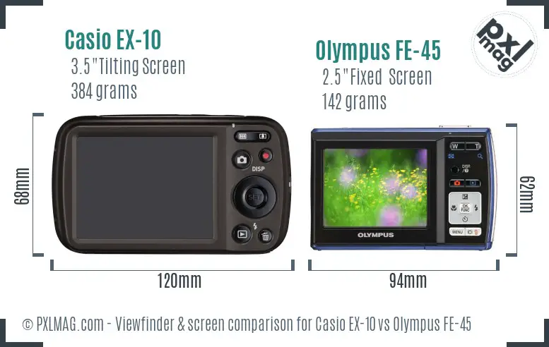 Casio EX-10 vs Olympus FE-45 Screen and Viewfinder comparison