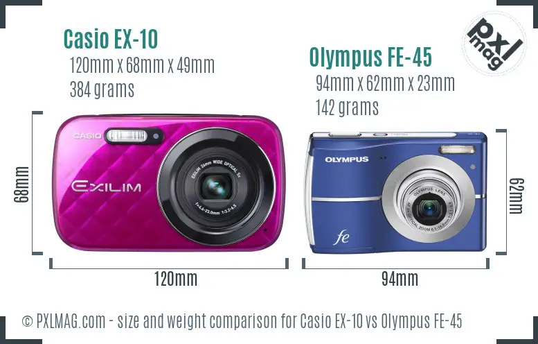 Casio EX-10 vs Olympus FE-45 size comparison