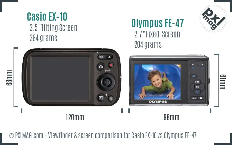 Casio EX-10 vs Olympus FE-47 Screen and Viewfinder comparison