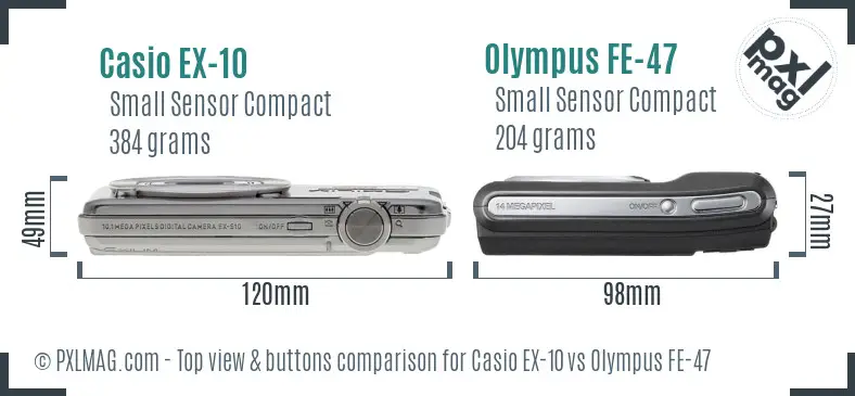 Casio EX-10 vs Olympus FE-47 top view buttons comparison