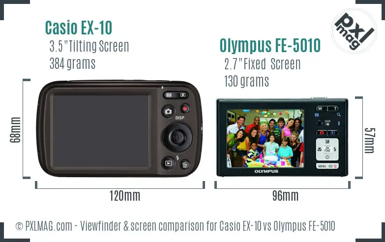 Casio EX-10 vs Olympus FE-5010 Screen and Viewfinder comparison